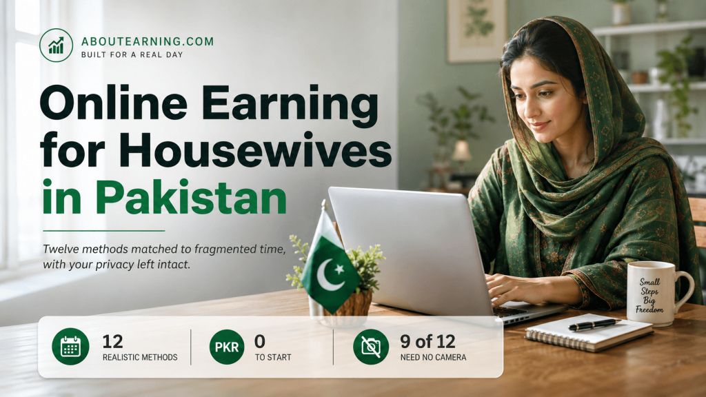 Online earning for housewives in Pakistan with 12 realistic home-based methods, free to start and mostly requiring no camera