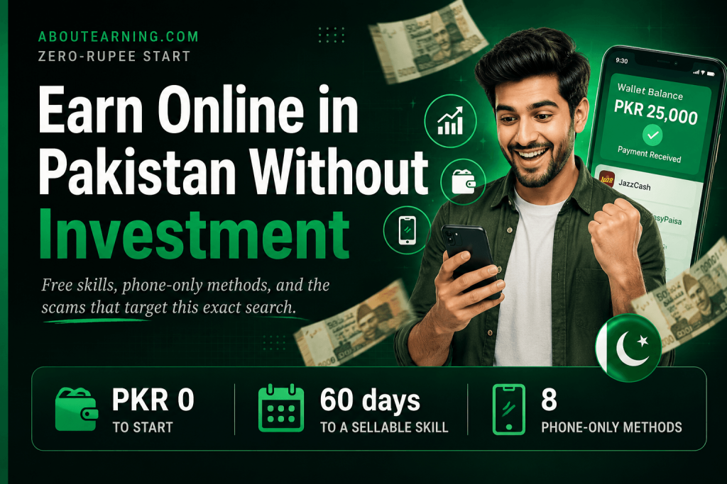 How to earn money online in Pakistan without investment using free skills and phone-only methods, starting at PKR 0