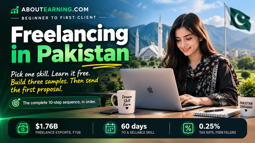 Freelancing in Pakistan: Complete Beginner-to-First-Client Guide Freelancing in Pakistan beginner to first client guide, showing $1.76 billion in freelance exports and the 0.25% PSEB tax rate